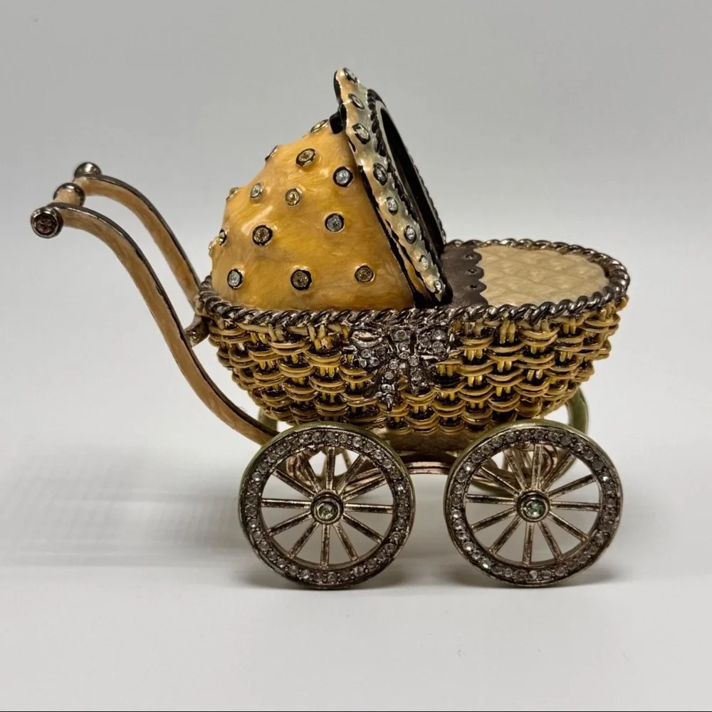 Rare VTG‎ Jay Strongwater  “Heidi” Pram Baby Carriage Picture Frame w/ Swarovski
